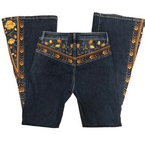 Driftwood violet rose embroidered floral jean flare bell bottom boho orange